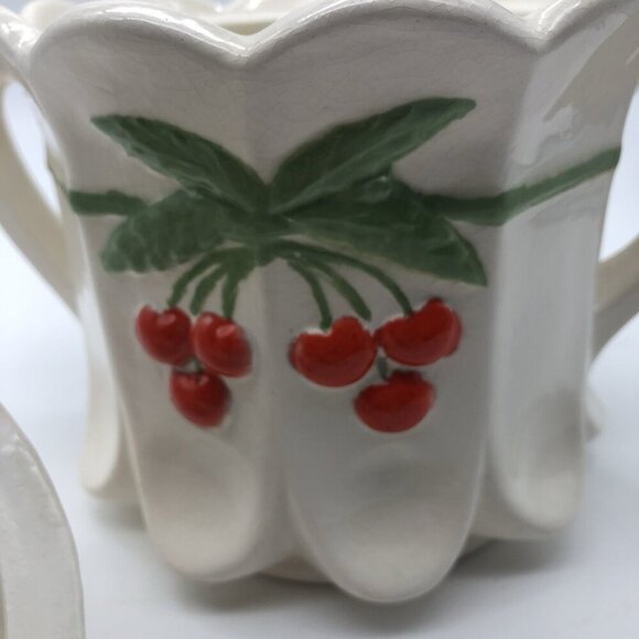 Vintage Westmoreland Hand Painted Cherry Thumbprint Panel Cookie Jar With Lid - Picture 5 of 13
